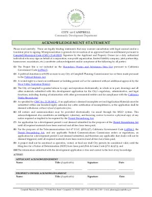 Fillable Online Acknowledgement Statement - Campbell, CA Fax Email ...