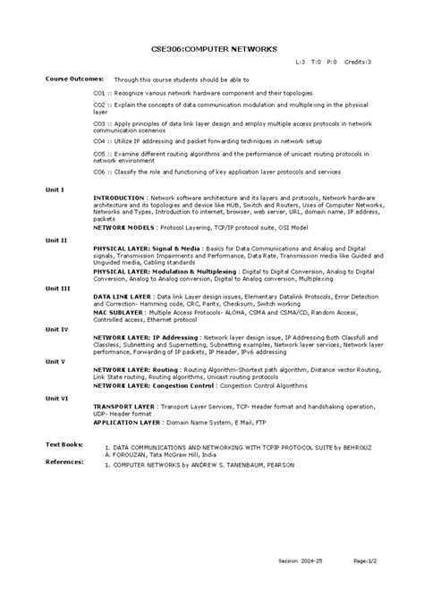 CSE306 - Computer Networks Syllabus Overview and Course Outcomes 2024 ...