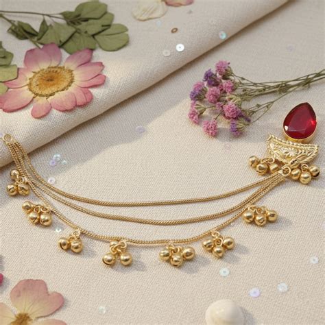 Trendy Kashmiri Moissanite Earchain Red Stoned and Embellished with Go ...