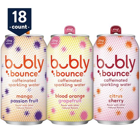 Bubly Bounce Caffeinated 3 Flavor Variety Pack Flavored Sparkling Water ...