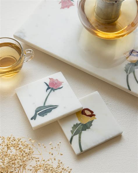 Tray & Coasters Set - Floral