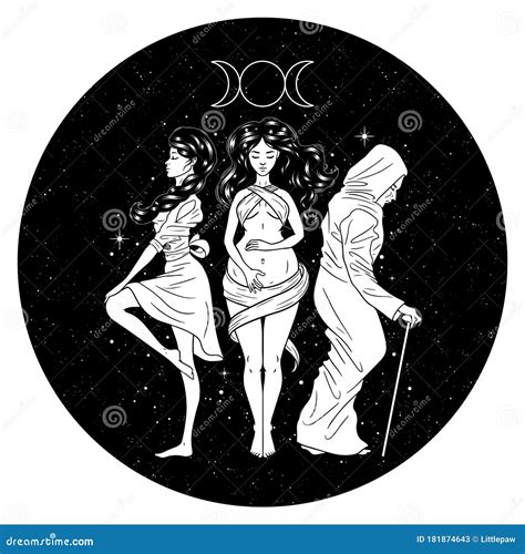 Triple Goddess Sign. Hecate. Goddess Of The Moon. Symbol Witch In Gold ...