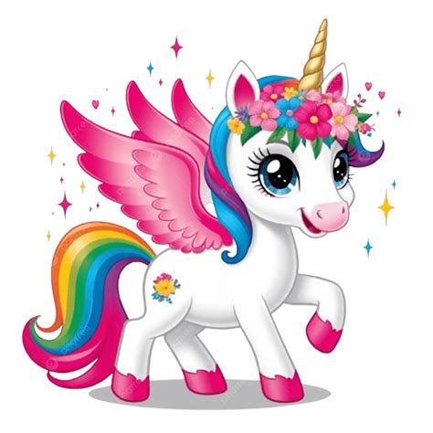 Magical Rainbow Unicorn With Floral Crown, Cartoon Unicorn, Colorful ...