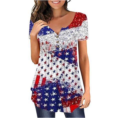 qipepei American Flag Shirt for Women 4th of July Outfits Patriotic T ...