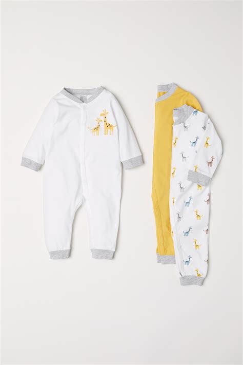 3-pack all-in-one pyjamas - Yellow/Giraffes - Kids | H&M IN