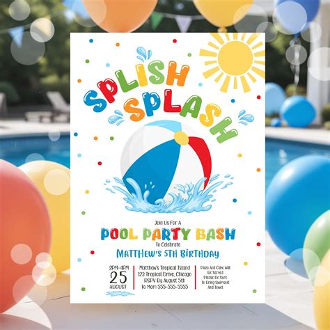 Pool Party Birthday Invitation Wording Printable Pool Party