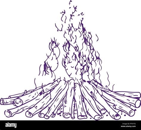 Drawing sketch style illustration of a bonfire or campfire with ...