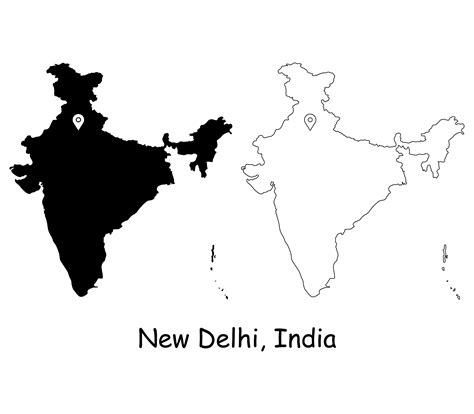 New Delhi India Map Capital City Country Location Pin Black White ...