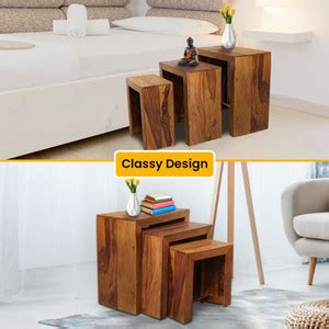 KUBER INDUSTRIES Set of 3 Handcraft Sheesham Wooden Nesting Table ...
