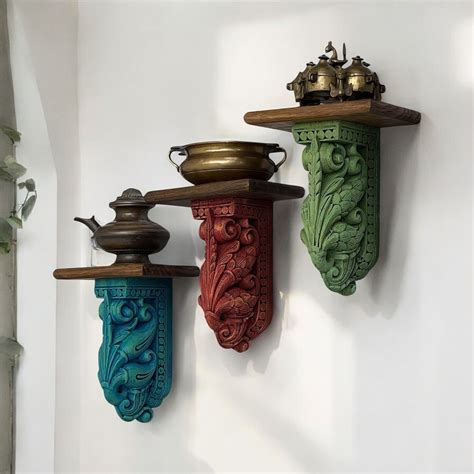 Rustic Antique Decor Wooden Wall Shelf - Vintage Carved Design, 10x8x5 ...