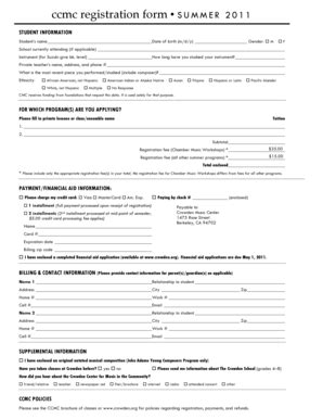 Fillable Online ccmc registration form S U M M E R 2 0 1 1 Fax Email ...