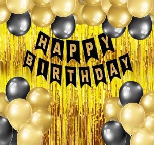 MIKAZUKI Happy Birthday Decoration Kit Golden Black Birthday ...