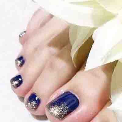 Buy Outyua Short Toenails Square Glitter Glossy Fake Toe Nails Sequins ...