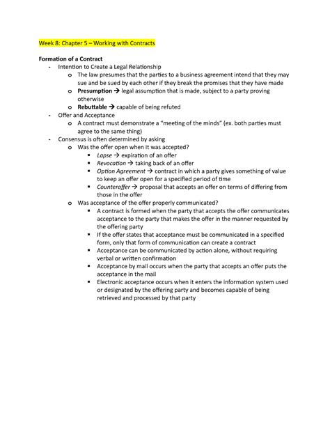 Week 8-13 Notes - Chapters 5, 7, 8, 10 - Week 8: Chapter 5 – Working ...