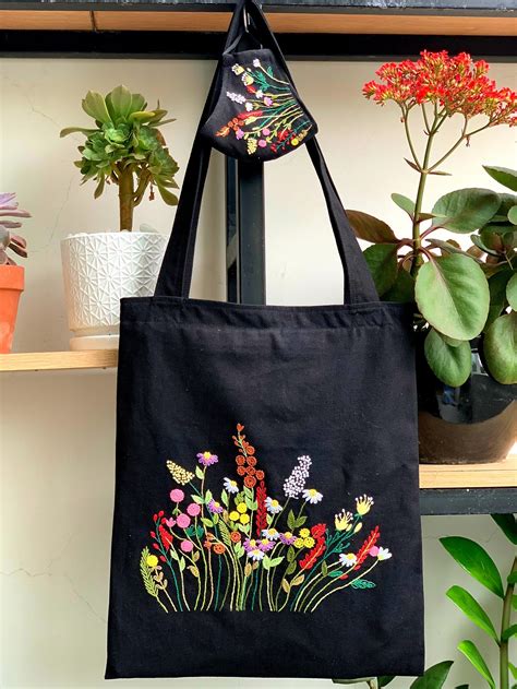 Embroidered Canvas Tote Bag, Women Shopper Bag, Floral Tote Bag ...