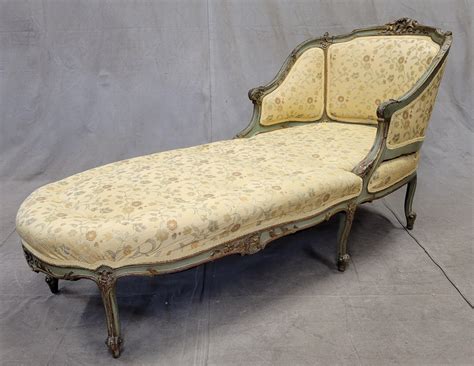 Antique French Louis XV Style Chaise Lounge with Brocade Upholstery at ...