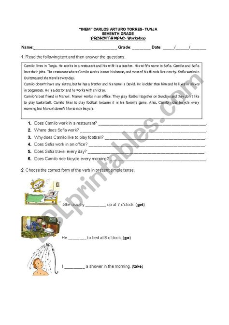 Image result for Reading Comprehension Worksheets Present Simple