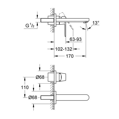 Grohe Wall Mounted Basin Mixer Eurosmart Cosmopolitan 19381000 - Chrome ...