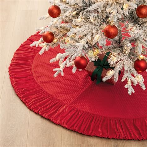 Glitzhome Red Velvet Ruffled Christmas Tree Skirt - 72 Inch Diameter ...