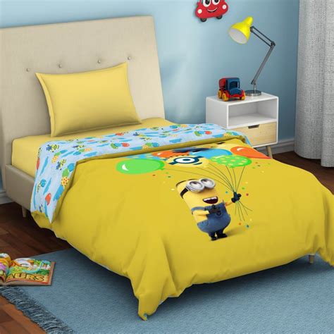 Buy SPACES Universal Party Minions-Yellow Printed Cotton Single Bed ...