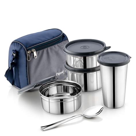 Buy Pigeon Vibe Stainless Steel Lunch Carrier Set of 3 Containers ...