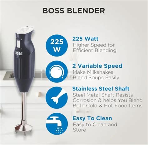 BOSS B132 Portable Hand Blender 225W - Watt Variable Speed Control