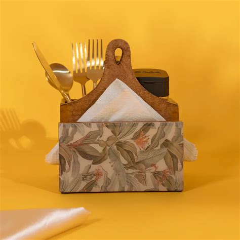 Hand-painted Mango Wooden Tissue & Cutlery holder in Tropical Pattern ...