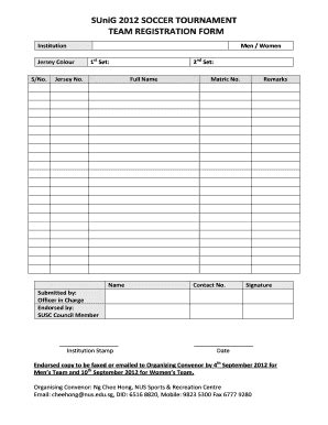 SUniG 2012 Soccer Tournament Team Registration Form - Fill Out, Sign ...