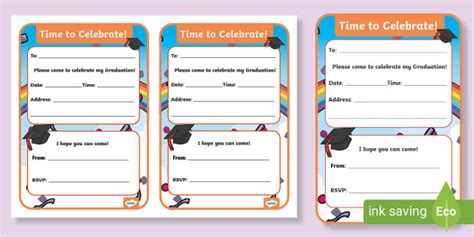 Graduation Invitations - Rainbow-Themed (teacher made)