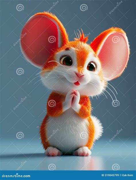 Adorable Orange and White Cartoon Mouse with Big Ears and Cute ...