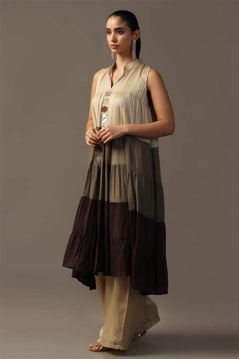 SHADES OF CHOCOLATE TIERED ANARKALI KURTA WITH PANTS ( READY TO SHIP ...