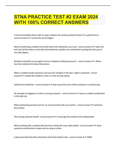 STNA PRACTICE TEST #2 EXAM 2024 WITH 100% CORRECT ANSWERS - STNA ...