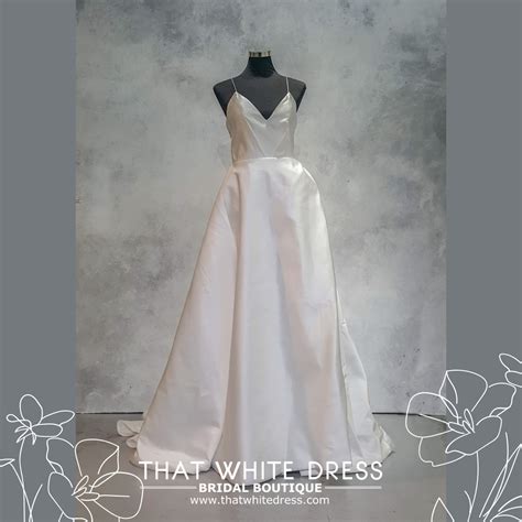 222EL03W01 Ava Sweet Heart Duchess Satin Thigh Split spaghetti strap, Full lace wedding dress ...