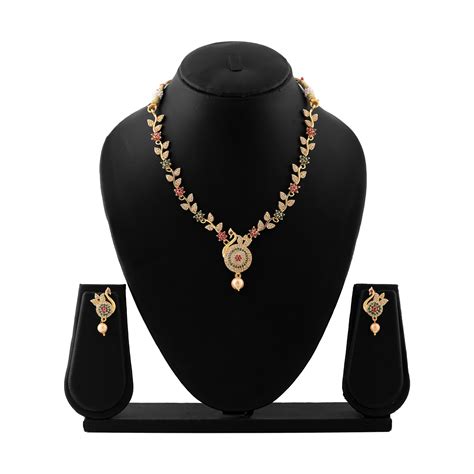 Gold Plated CZ Beautiful Draw String Peacock Designer Necklace Set – Estele