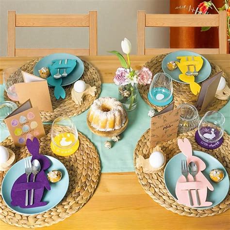 12pcs Easter Bunny Utensil Cutlery Holders Pouch Bags Felt Silverware ...