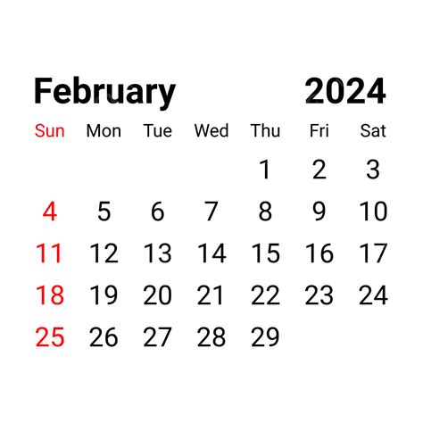 2024년 2월 달력, 2024년 2월, 2024년, 달력 2024 PNG, 일러스트 및 벡터 에 대한 무료 다운로드 - Pngtree