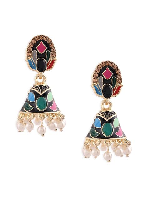 Zaveri Pearls Multi Colour Enamel Stones & Beads Traditional Jhumki ...