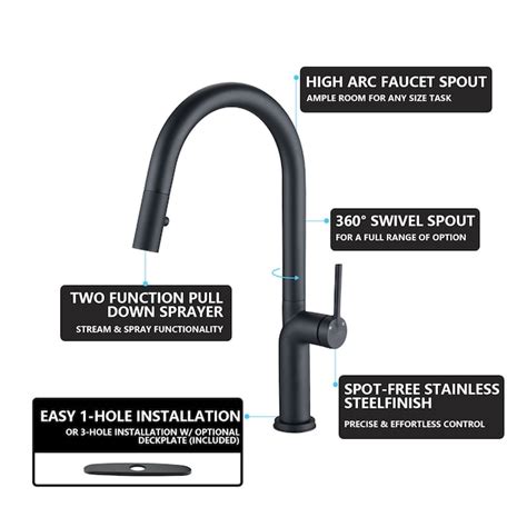 Clihome Kitchen Faucets Matte Black Single Handle Deck-mount Pull-down ...