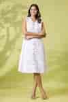 Buy White Cotton Embroidery V-neck Resham Thread Dress For Women by k ...