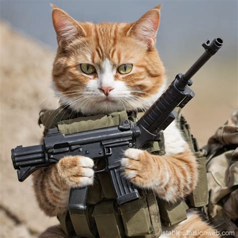 Commando Cat with Gattling Gun | Stable Diffusion Online