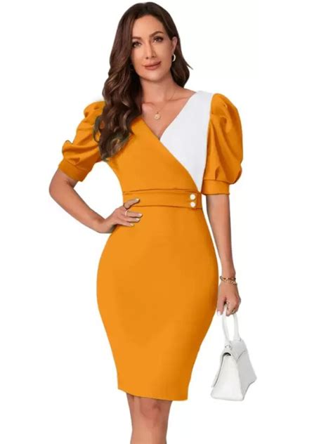 Yellow Solid Bodycon Dress by Wyshlist