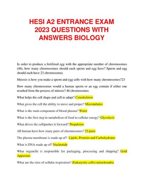 HESI A2 ENTRANCE EXAM 2023 QUESTIONS WITH ANSWERS BIOLOGY ...