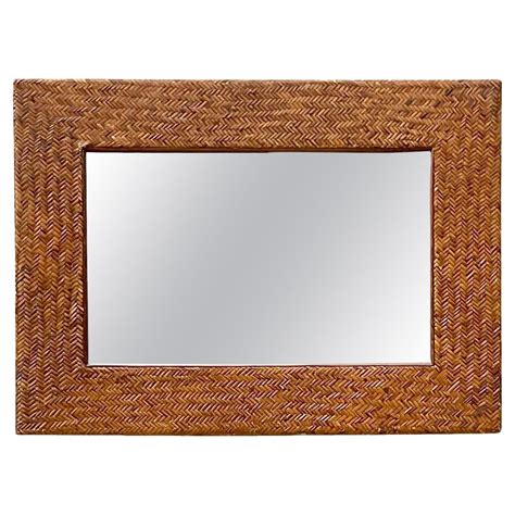Vintage Coastal Washed Pencil Reed Arched Floor Mirror For Sale at 1stDibs
