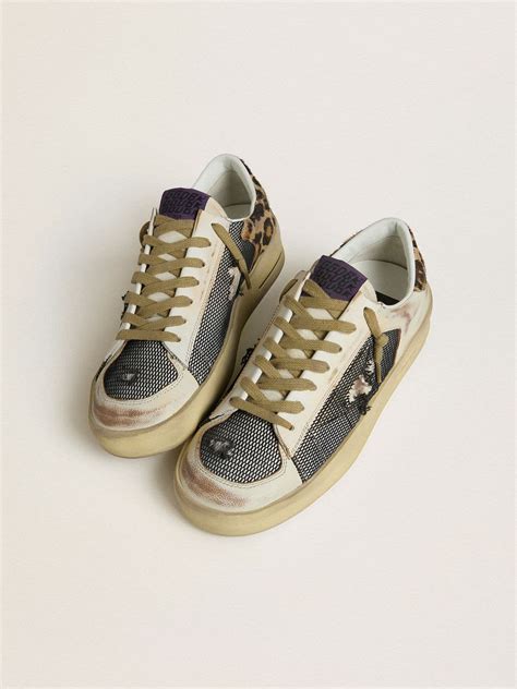 Women's Stardan in nappa and mesh with leopard-print pony skin heel tab