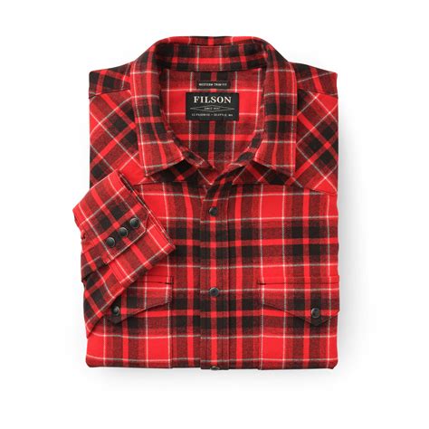 Western Flannel Shirt Red Black White Plaid - B74
