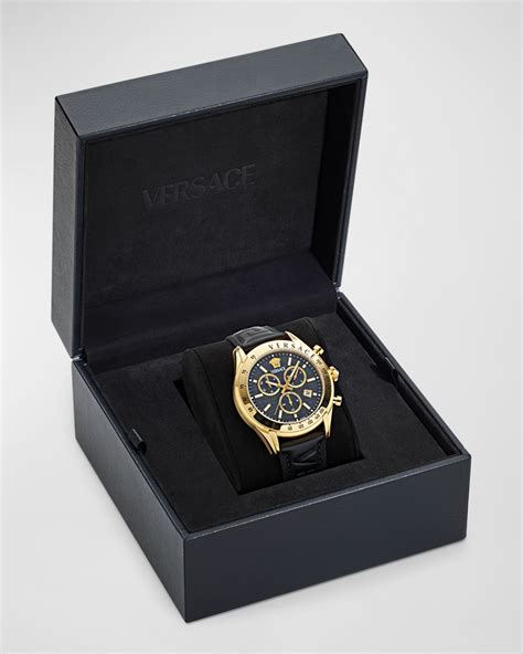 Versace Men's Chrono Master IP Yellow Gold Leather-Strap Watch, 44mm ...