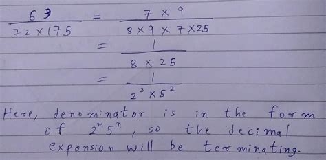 Q. The decimal expansion of 63/72×175 isa) Terminating b) non ...