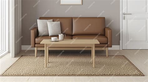 A minimalist living room with a warm earthy color palette A comfortable ...