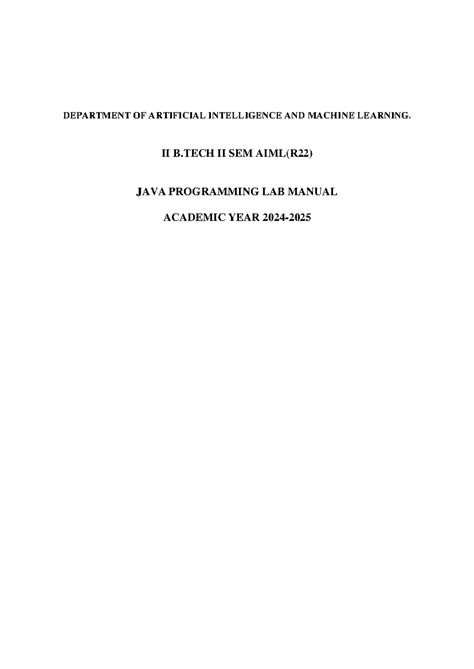 JAVA Programming Lab Manual for AIML II B.Tech (R22) - Studocu