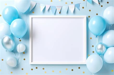 Celebrate picture frame with blue balloons and party decorations ...